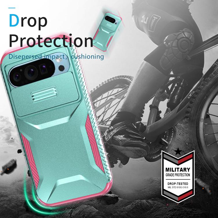 For Google Pixel 10 Pro / 10 / 9 Pro Sliding Camshield Phone Case(Grey Green + Pink) - Google Cases by buy2fix | Online Shopping UK | buy2fix