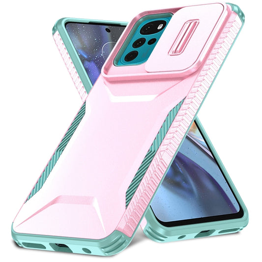 For Motorola Moto G22 2024 Sliding Camshield Phone Case(Pink + Grey Green) by buy2fix