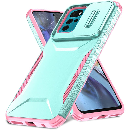 For Motorola Moto G22 2024 Sliding Camshield Phone Case(Grey Green + Pink) by buy2fix