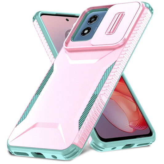 For Motorola Moto G Play 4G 2024 Sliding Camshield Phone Case(Pink + Grey Green) by buy2fix