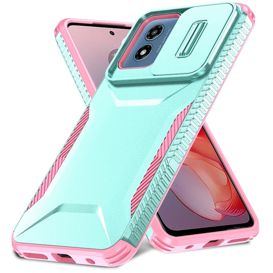 For Motorola Moto G Play 4G 2024 Sliding Camshield Phone Case(Grey Green + Pink) by buy2fix