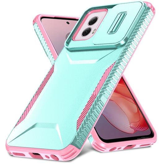 For Motorola Moto G Power 5G 2024 Sliding Camshield Phone Case(Grey Green + Pink) by buy2fix