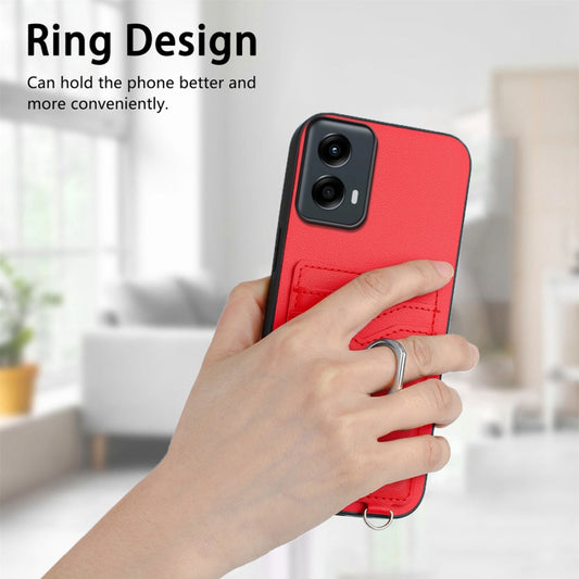 For Motorola Moto G 5G 2024 R20 Crossbody Rope Ring Card Holder Phone Case(Red) by buy2fix