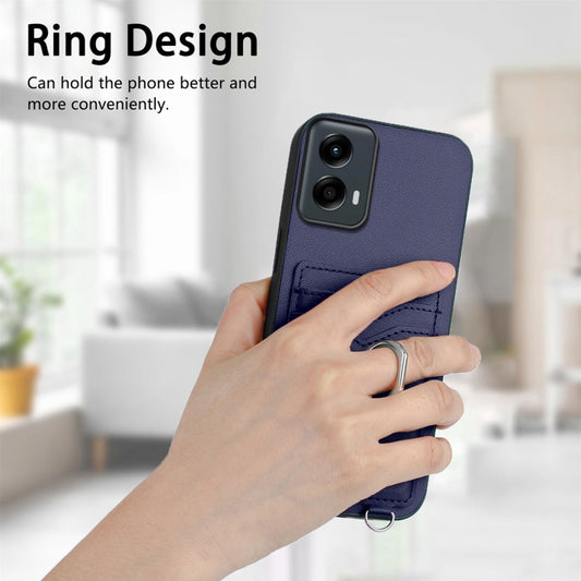 For Motorola Moto G 5G 2024 R20 Crossbody Rope Ring Card Holder Phone Case(Blue) by buy2fix