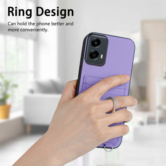For Motorola Moto G 5G 2024 R20 Crossbody Rope Ring Card Holder Phone Case(Purple) by buy2fix