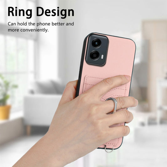For Motorola Moto G Play 2024 5G R20 Crossbody Rope Ring Card Holder Phone Case(Pink) by buy2fix
