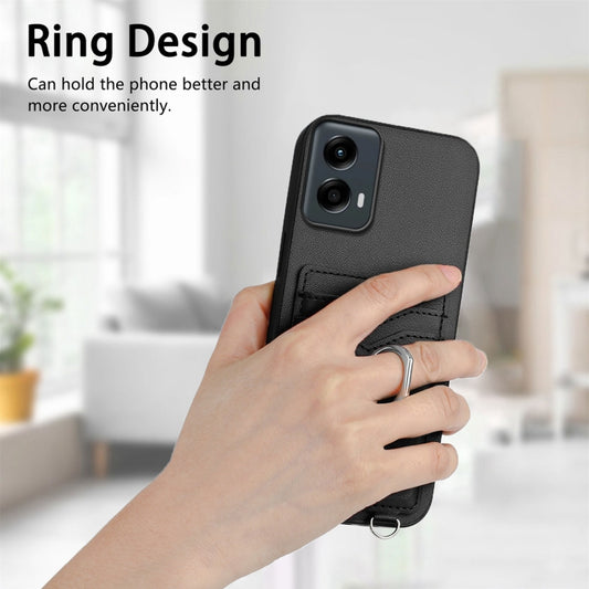 For Motorola Moto G Play 2024 5G R20 Crossbody Rope Ring Card Holder Phone Case(Black) by buy2fix