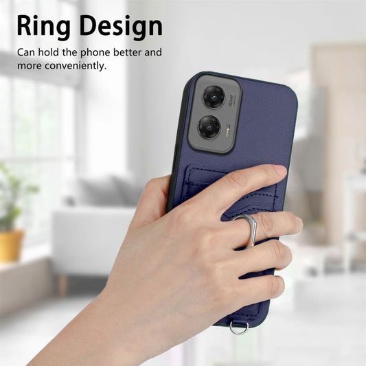 For Motorola Moto G Stylus 5G 2024 R20 Crossbody Rope Ring Card Holder Phone Case(Blue) by buy2fix