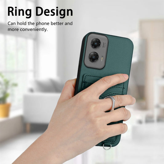 For Motorola Moto G Stylus 5G 2024 R20 Crossbody Rope Ring Card Holder Phone Case(Green) by buy2fix