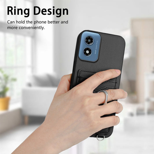 For Motorola Moto G Play 2024 4G R20 Crossbody Rope Ring Card Holder Phone Case(Black) by buy2fix