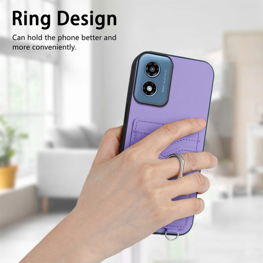 For Motorola Moto G Play 2024 4G R20 Crossbody Rope Ring Card Holder Phone Case(Purple) by buy2fix