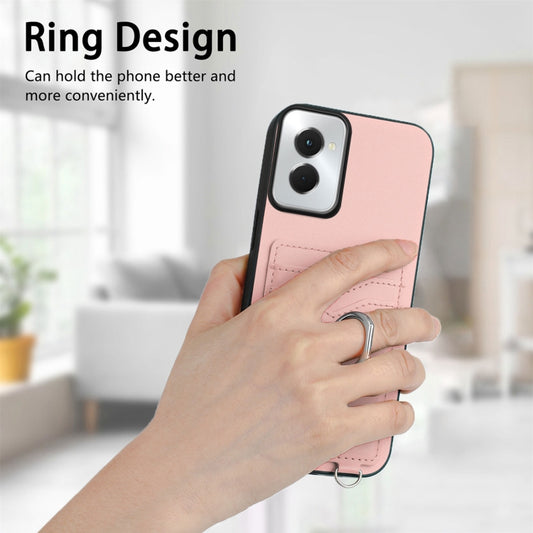 For Motorola Moto G Power 5G 2024 R20 Crossbody Rope Ring Card Holder Phone Case(Pink) by buy2fix
