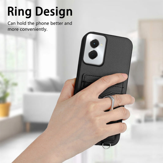For Motorola Moto G Power 5G 2024 R20 Crossbody Rope Ring Card Holder Phone Case(Black) by buy2fix