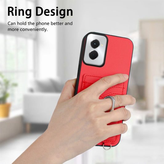 For Motorola Moto G Power 5G 2024 R20 Crossbody Rope Ring Card Holder Phone Case(Red) by buy2fix