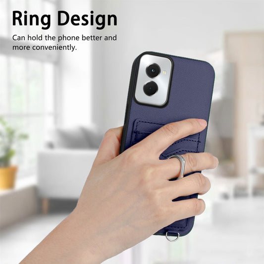 For Motorola Moto G Power 5G 2024 R20 Crossbody Rope Ring Card Holder Phone Case(Blue) by buy2fix