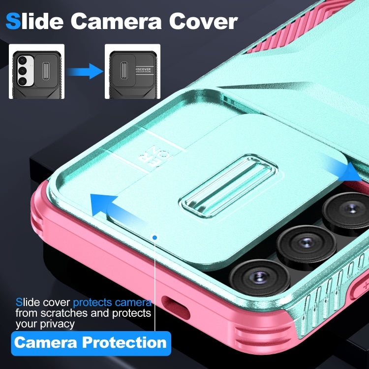 For Samsung Galaxy S25 5G / S24 5G Sliding Camshield Phone Case(Grey Green + Pink) by buy2fix