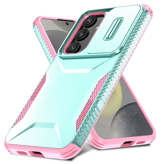 For Samsung Galaxy S25+ 5G / S24+ 5G Sliding Camshield Phone Case(Grey Green + Pink) by buy2fix