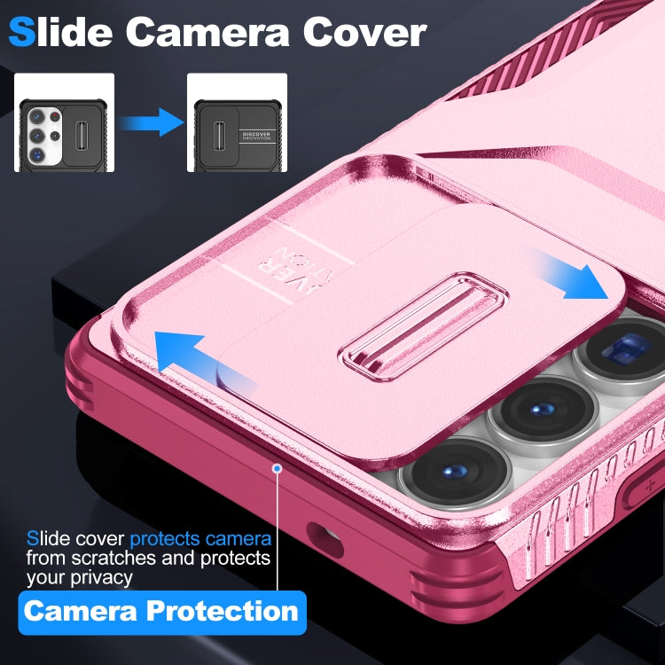 For Samsung Galaxy S25 Ultra 5G Sliding Camshield Phone Case(Pink + Rose Red) by buy2fix