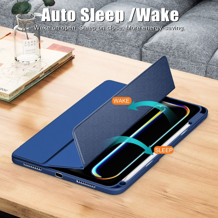 For iPad Pro 11 2025 / 2024 Acrylic 3-Fold Smart Leather Tablet Case(Dark Blue) by buy2fix
