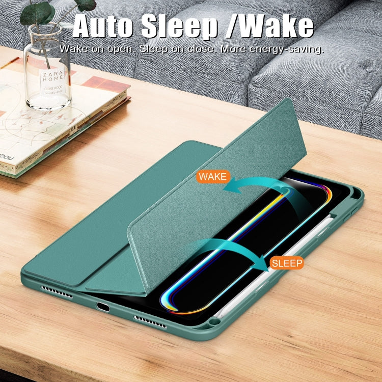 For iPad Pro 11 2025 / 2024 Acrylic 3-Fold Smart Leather Tablet Case(Deep Green) by buy2fix