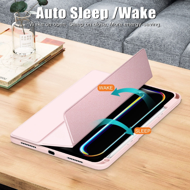 For iPad Pro 11 2025 / 2024 Acrylic 3-Fold Smart Leather Tablet Case(Pink) by buy2fix