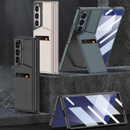 For Samsung Galaxy Z Fold7 5G GKK Integrated Rotor Bracket Recessed Card Bag Phone Case(Brown) - Galaxy Z Fold7 5G Cases by GKK | Online Shopping UK | buy2fix