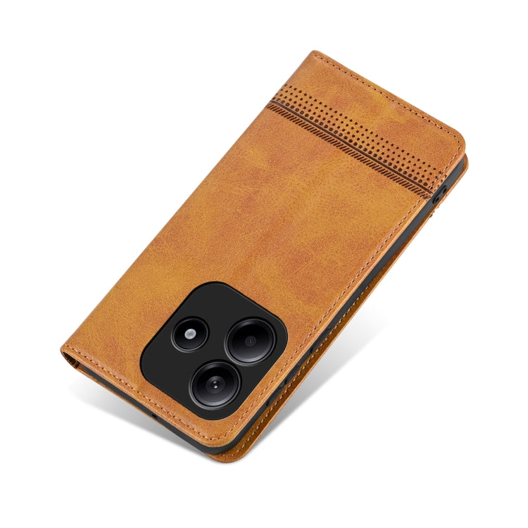 For Redmi Note 14 5G AZNS Magnetic Calf Texture Flip Leather Phone Case(Light Brown) by AZNS