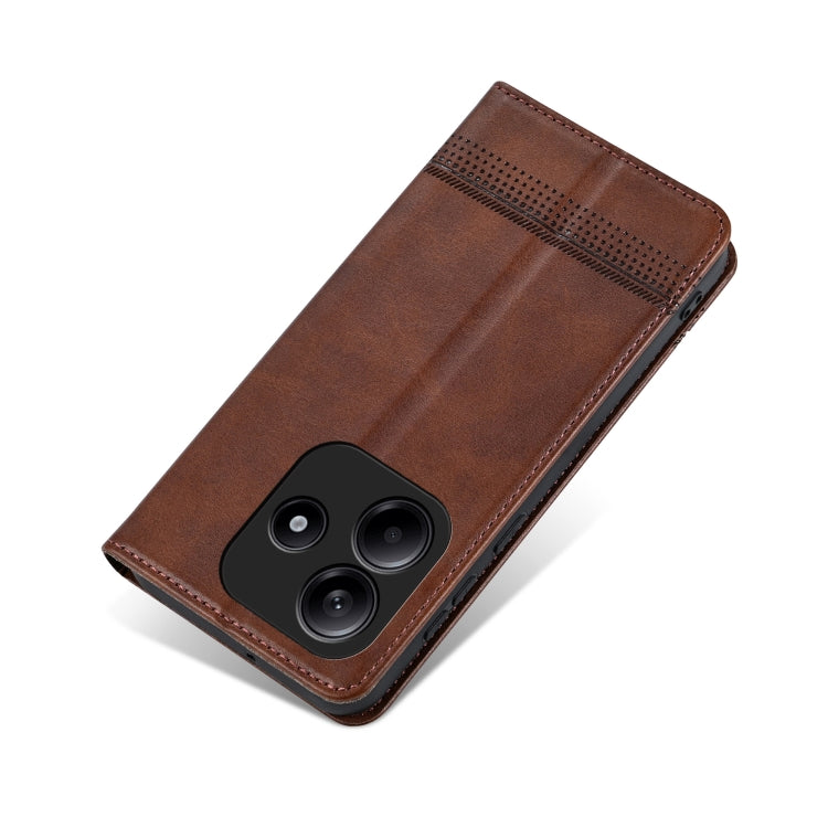 For Redmi Note 14 5G AZNS Magnetic Calf Texture Flip Leather Phone Case(Dark Brown) by AZNS