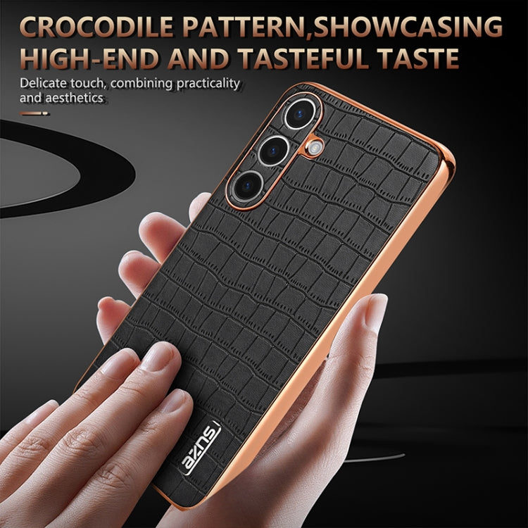 For Samsung Galaxy S25 5G AZNS Electroplated Frame Crocodile Texture Full Coverage Phone Case(Green) by AZNS
