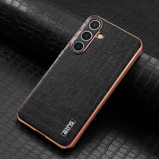 For Samsung Galaxy S25+ 5G AZNS Electroplated Frame Crocodile Texture Full Coverage Phone Case(Black) by AZNS