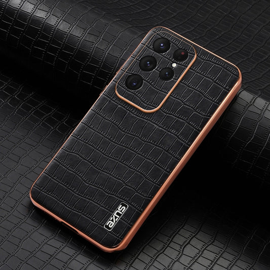 For Samsung Galaxy S25 Ultra 5G AZNS Electroplated Frame Crocodile Texture Full Coverage Phone Case(Black) by AZNS