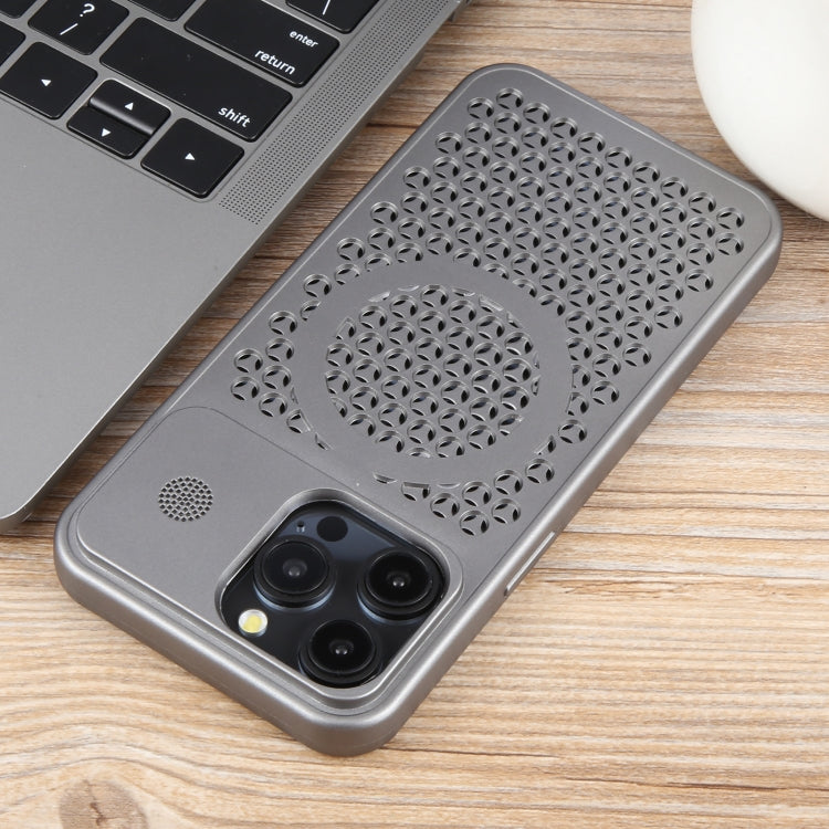 For iPhone 15 Pro Max Pure Color Honeycomb Aromatherapy MagSafe Phone Case(Grey) by buy2fix