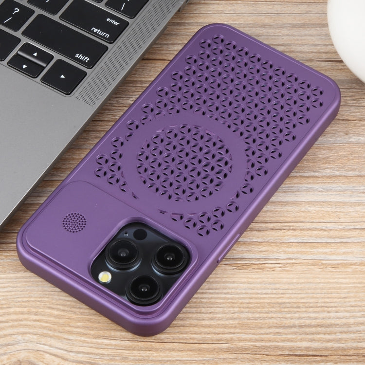 For iPhone 15 Pro Pure Color Honeycomb Aromatherapy MagSafe Phone Case(Purple) by buy2fix