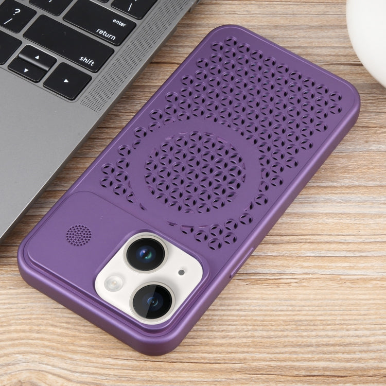 For iPhone 14 Plus Pure Color Honeycomb Aromatherapy MagSafe Phone Case(Purple) by buy2fix