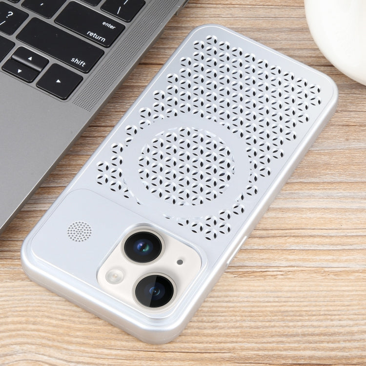 For iPhone 14 Pure Color Honeycomb Aromatherapy MagSafe Phone Case(Silver) by buy2fix