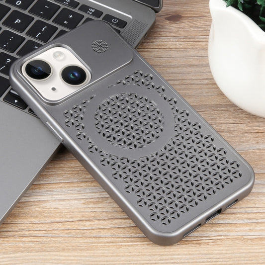 For iPhone 14 Pure Color Honeycomb Aromatherapy MagSafe Phone Case(Grey) by buy2fix