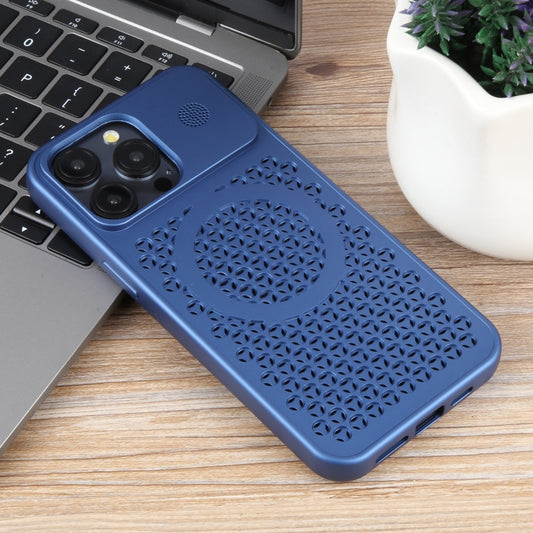 For iPhone 14 Pro Pure Color Honeycomb Aromatherapy MagSafe Phone Case(Blue) by buy2fix
