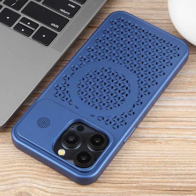 For iPhone 14 Pro Pure Color Honeycomb Aromatherapy MagSafe Phone Case(Blue) by buy2fix