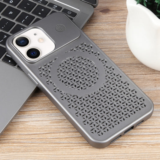 For iPhone 12 Pure Color Honeycomb Aromatherapy MagSafe Phone Case(Grey) by buy2fix