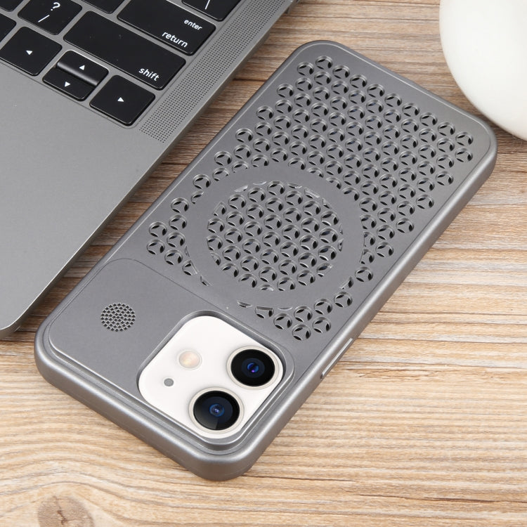 For iPhone 12 Pure Color Honeycomb Aromatherapy MagSafe Phone Case(Grey) by buy2fix