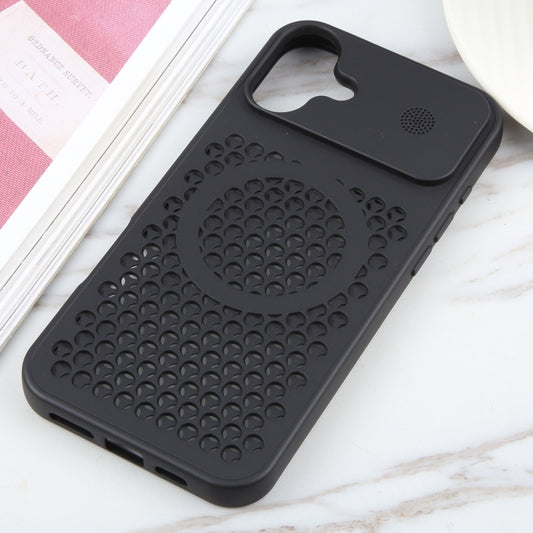 For iPhone 16 Plus Pure Color Honeycomb Aromatherapy MagSafe Phone Case(Black) by buy2fix