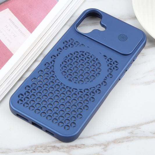 For iPhone 16 Plus Pure Color Honeycomb Aromatherapy MagSafe Phone Case(Blue) by buy2fix