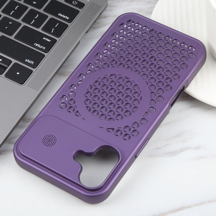 For iPhone 16 Pure Color Honeycomb Aromatherapy MagSafe Phone Case(Purple) by buy2fix