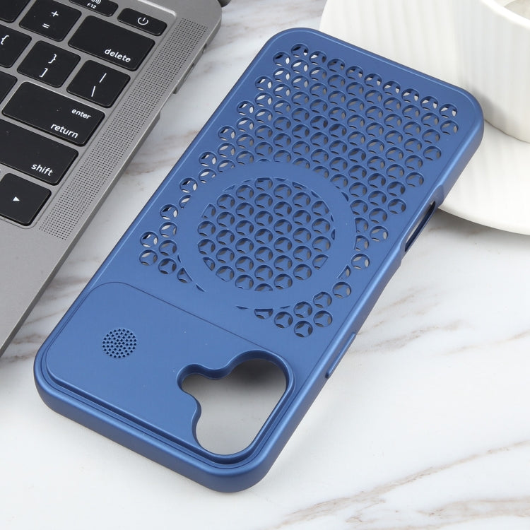 For iPhone 16 Pure Color Honeycomb Aromatherapy MagSafe Phone Case(Blue) by buy2fix