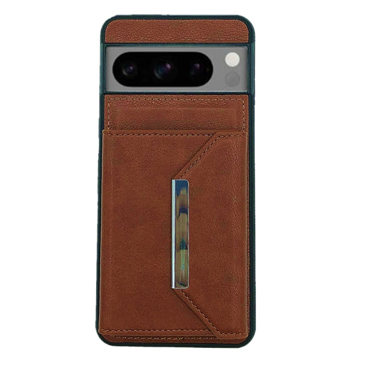 For Google Pixel 9 / 9 Pro Solid Color Metal Buckle Card Slots Bag Phone Case(Brown) by buy2fix