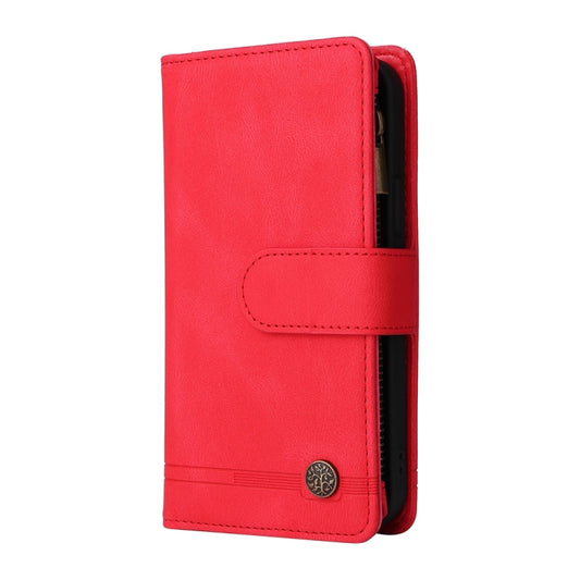 For iPhone 16 Pro Max Skin Feel Multi-Card Wallet Zipper Leather Phone Case(Red) by buy2fix