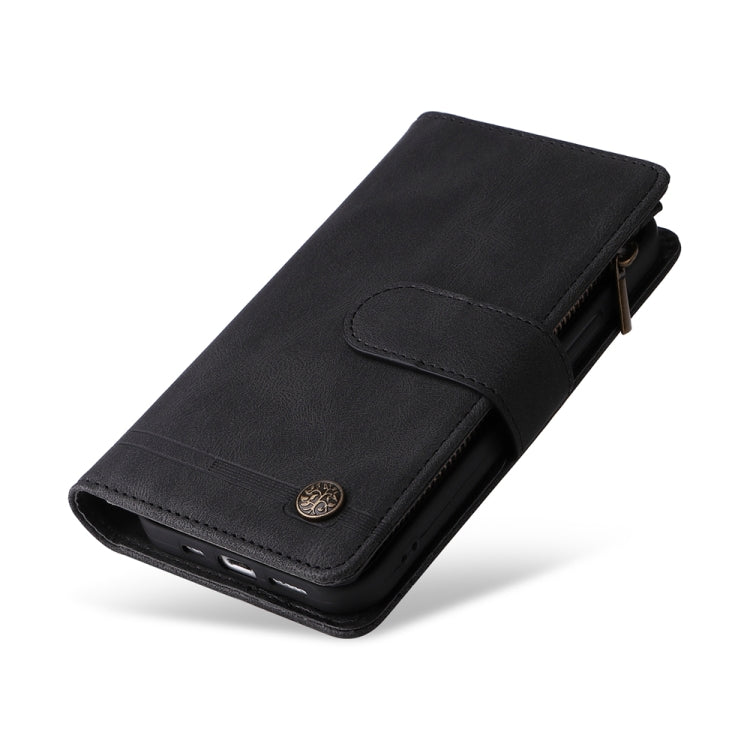 For iPhone 16 Plus Skin Feel Multi-Card Wallet Zipper Leather Phone Case(Black) by buy2fix