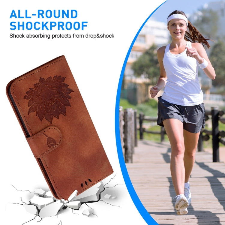 For Motorola Edge 2024 Lotus Embossed Leather Phone Case(Brown) by buy2fix