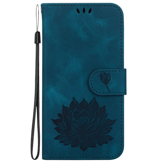 For Motorola Edge 2024 Lotus Embossed Leather Phone Case(Dark Blue) by buy2fix