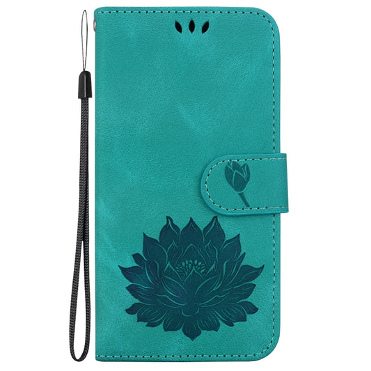 For iPhone 16 Plus Lotus Embossed Leather Phone Case(Green) by buy2fix